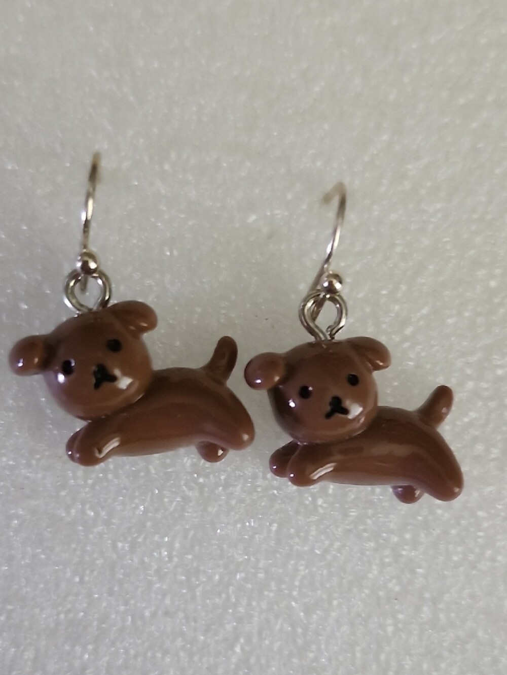 Hand Crafted Brown Puppy Charm Dangle Earrings